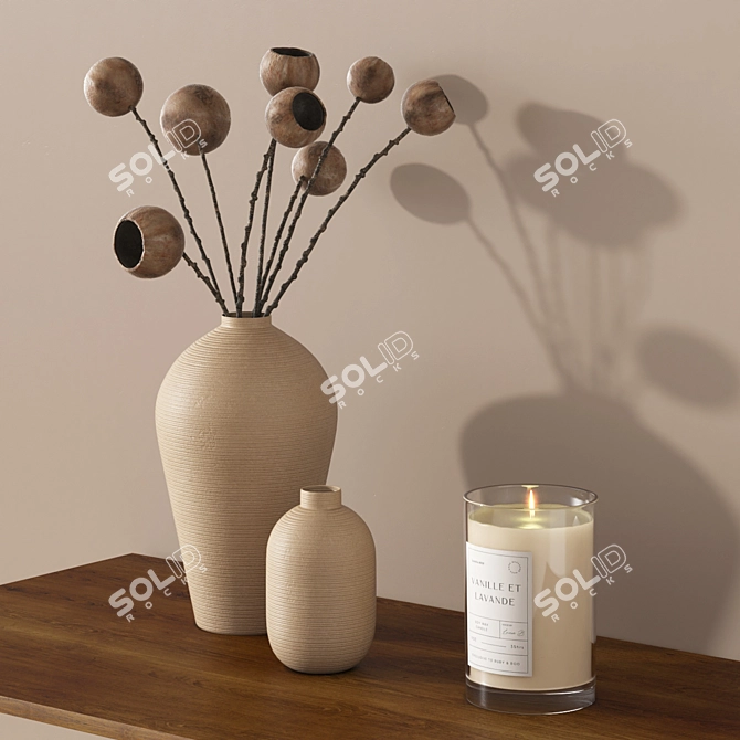 Stylish Stoneware Vase Set 3D model image 2