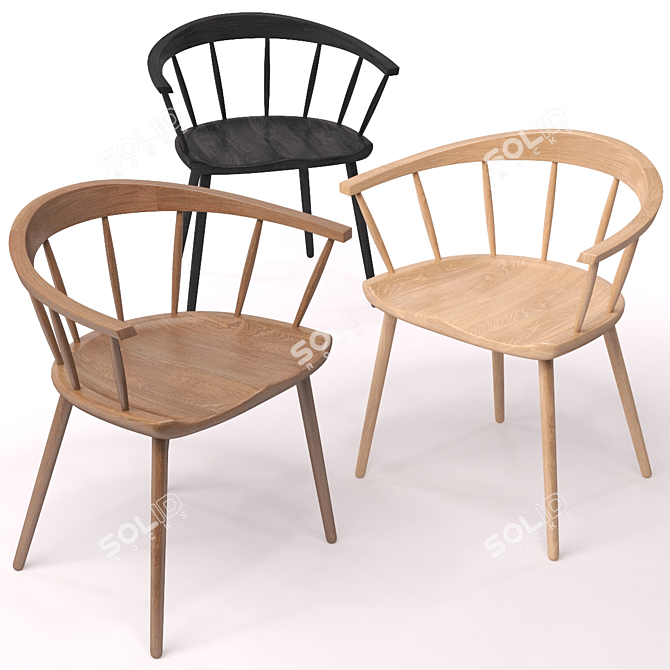 Spindle Low Back Diner: Natural Wood, Various Upholstery Options 3D model image 2