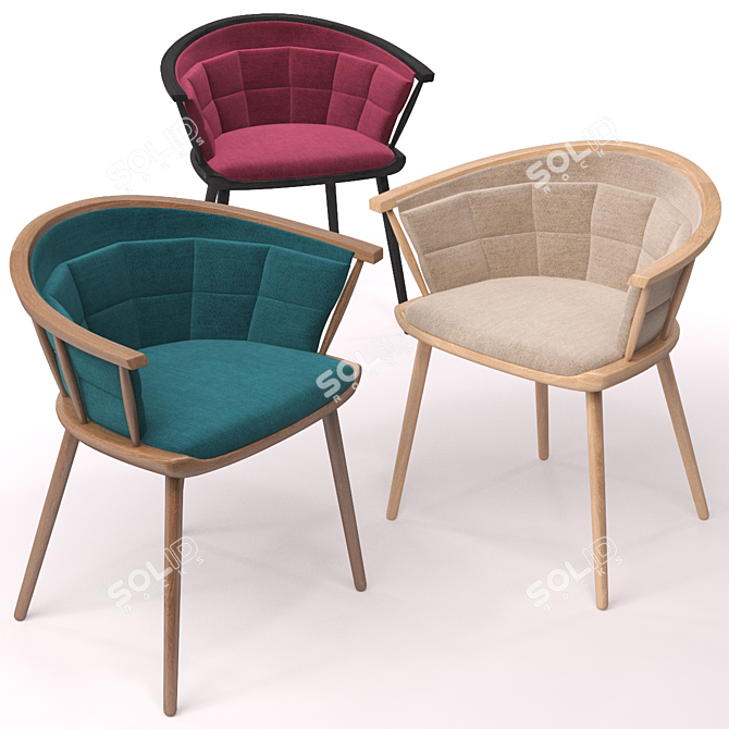 Spindle Low Back Diner: Natural Wood, Various Upholstery Options 3D model image 4