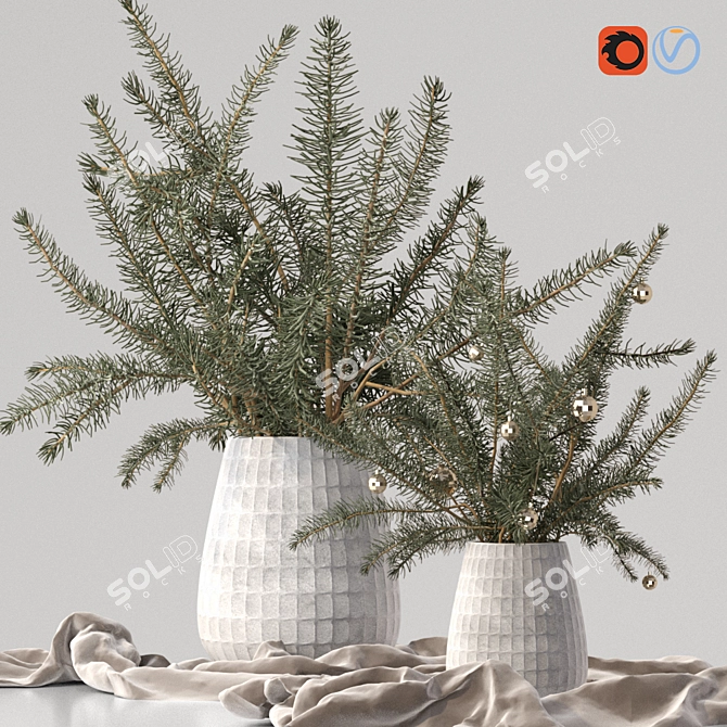 Christmas Tree Xmas Decorative Pine Bouquet Vases 3D model image 1