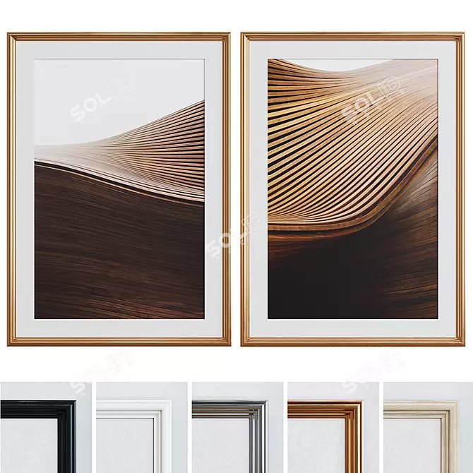 Modern Abstract Wooden Frame Set 3D model image 1