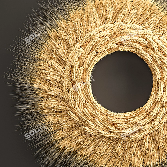 Wheat Spikelet Décor - Natural Wall Wreath 3D model image 2