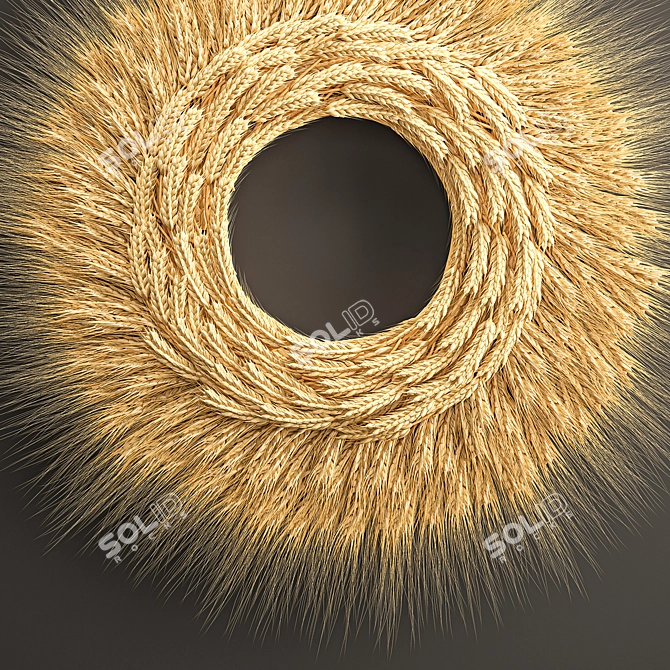 Wheat Spikelet Décor - Natural Wall Wreath 3D model image 4