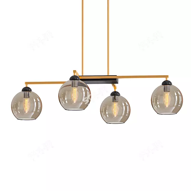 Brass Linear Pendant with Clear Glass Shade 3D model image 1