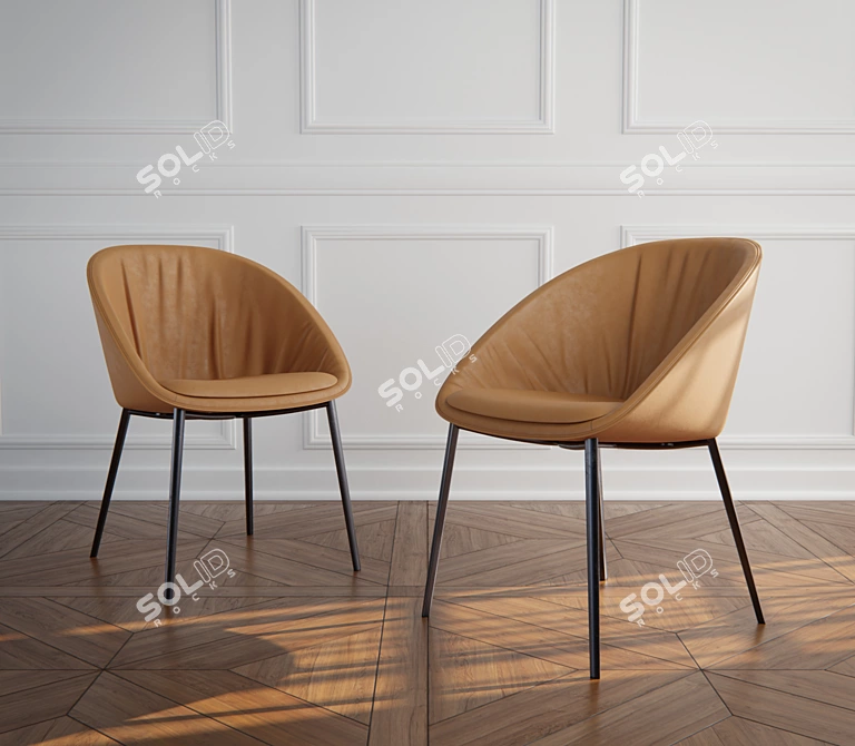 Sleek Leather Dining Chair 3D model image 3