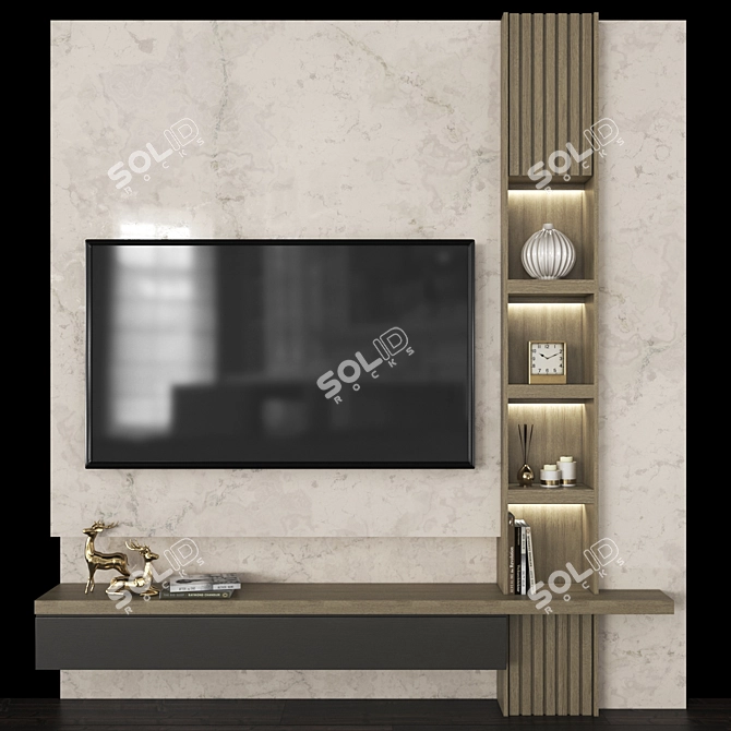 Sleek TV Wall Set - 65 inch 3D model image 1