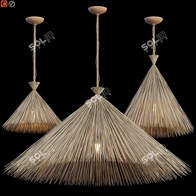 Rustic Branch Ceiling Lamp 3D model image 1