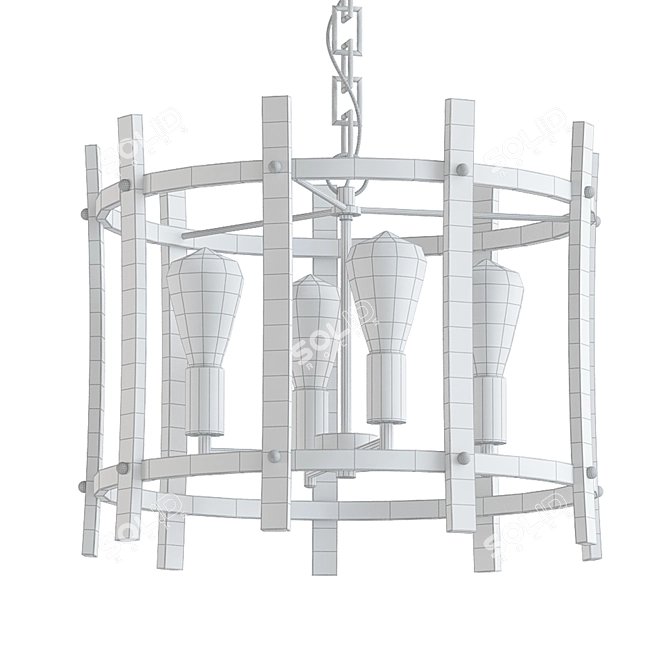 Industrial Style 4-Lamp Chandelier 3D model image 2