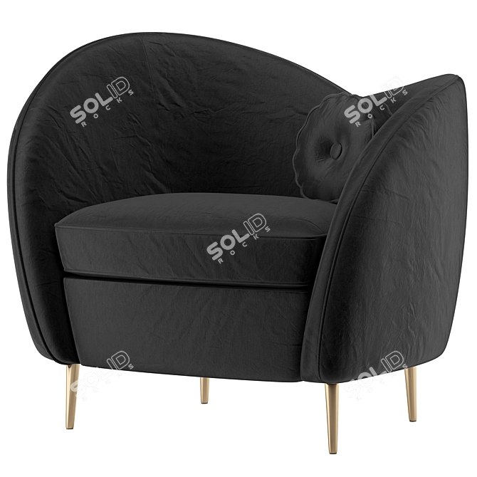 Solar Black & White Velvet Accent Armchair 3D model image 2