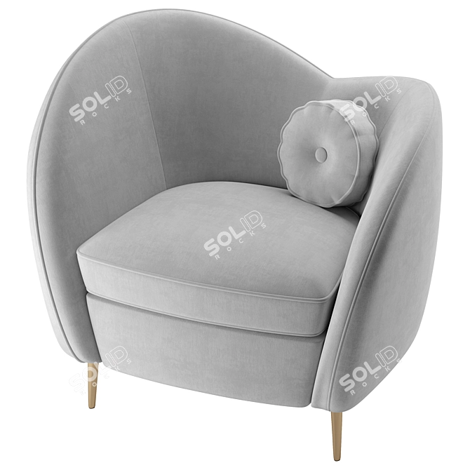 Solar Black & White Velvet Accent Armchair 3D model image 6