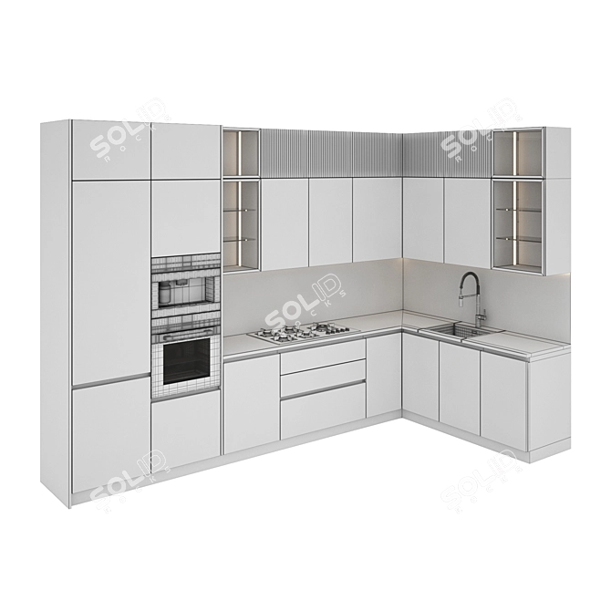 Modern Kitchen Set with Gas Hob, Oven, Coffee Machine, Sink & Hood 3D model image 5