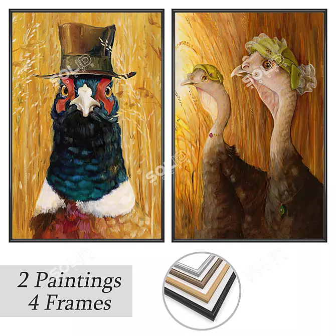 Artistic Masterpieces Set: 2 Paintings with 4 Frame Options 3D model image 1