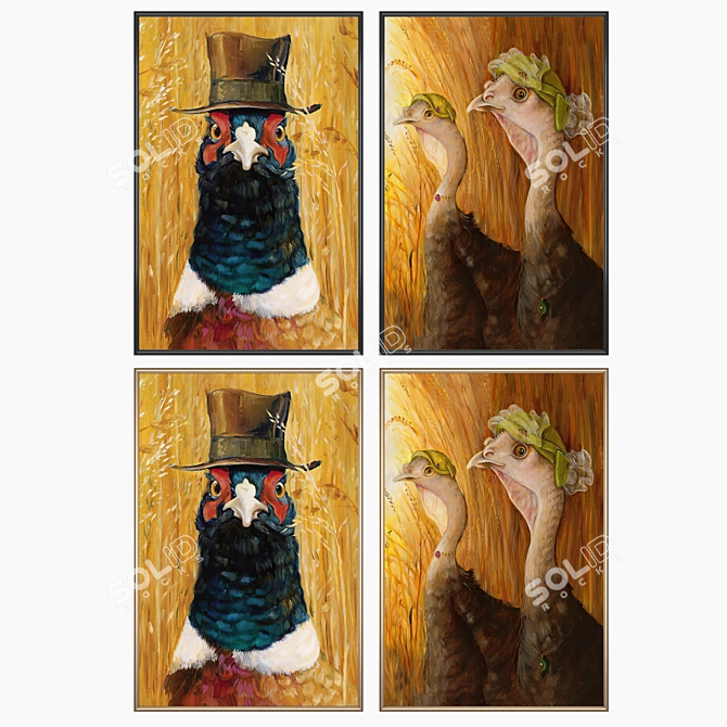 Artistic Masterpieces Set: 2 Paintings with 4 Frame Options 3D model image 2