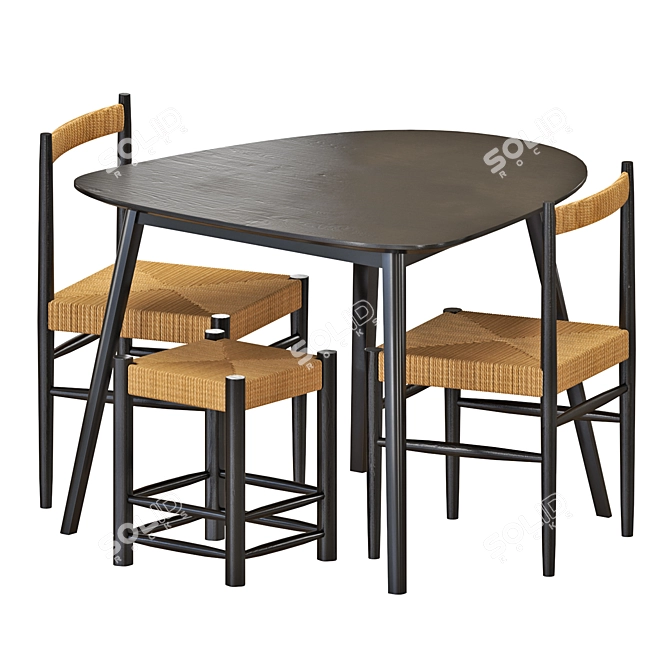 Zara Mango Wood Table & Woven Chairs 3D model image 1