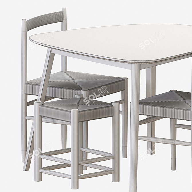 Zara Mango Wood Table & Woven Chairs 3D model image 6