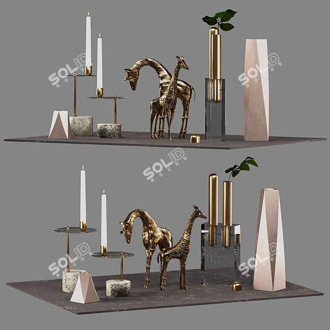 Cute Gold Crafts Decor Set 3D model image 1