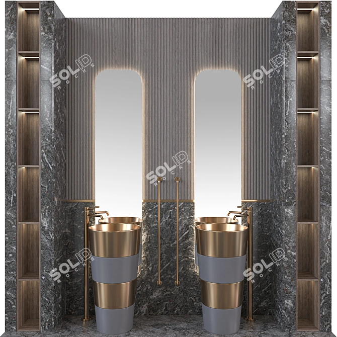 Elegant Bath Set: Sink, Mirror, Furniture 3D model image 1