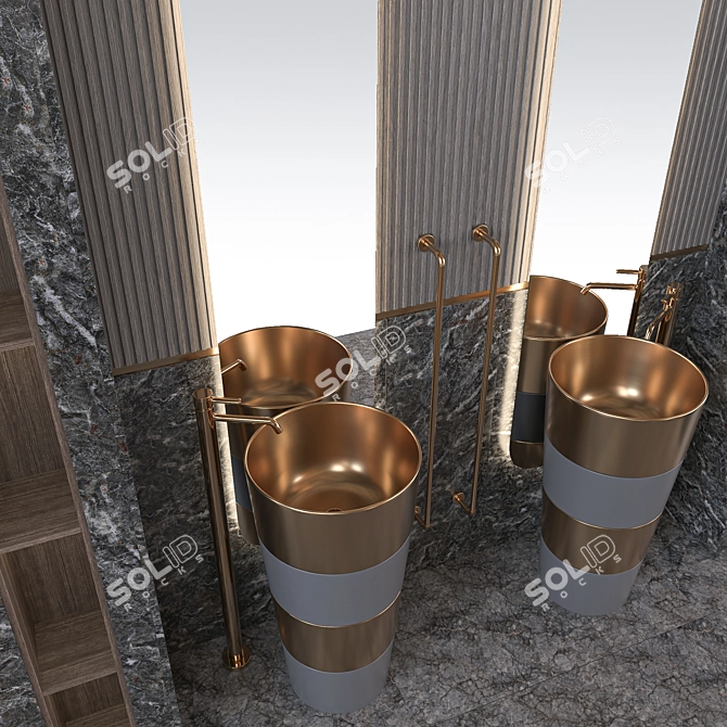 Elegant Bath Set: Sink, Mirror, Furniture 3D model image 2