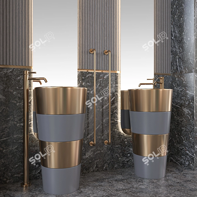 Elegant Bath Set: Sink, Mirror, Furniture 3D model image 3