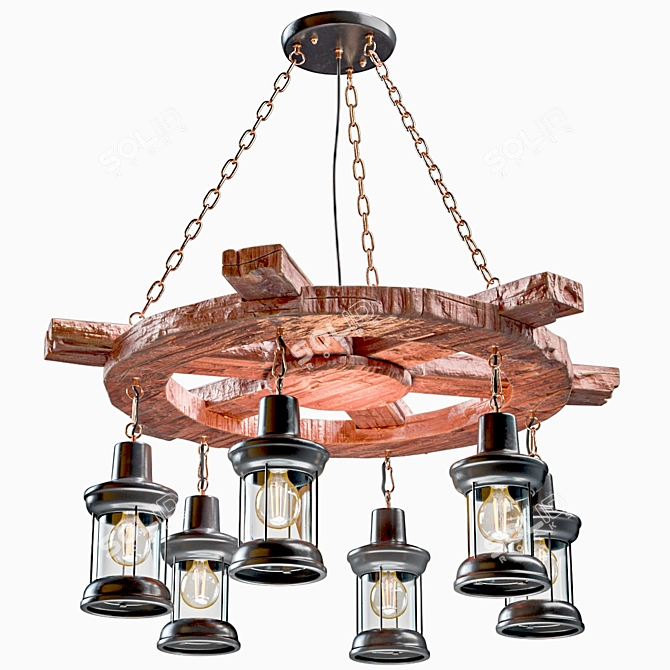 Vintage Boat Style Loft Chandelier 3D model image 1