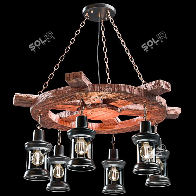 Vintage Boat Style Loft Chandelier 3D model image 2