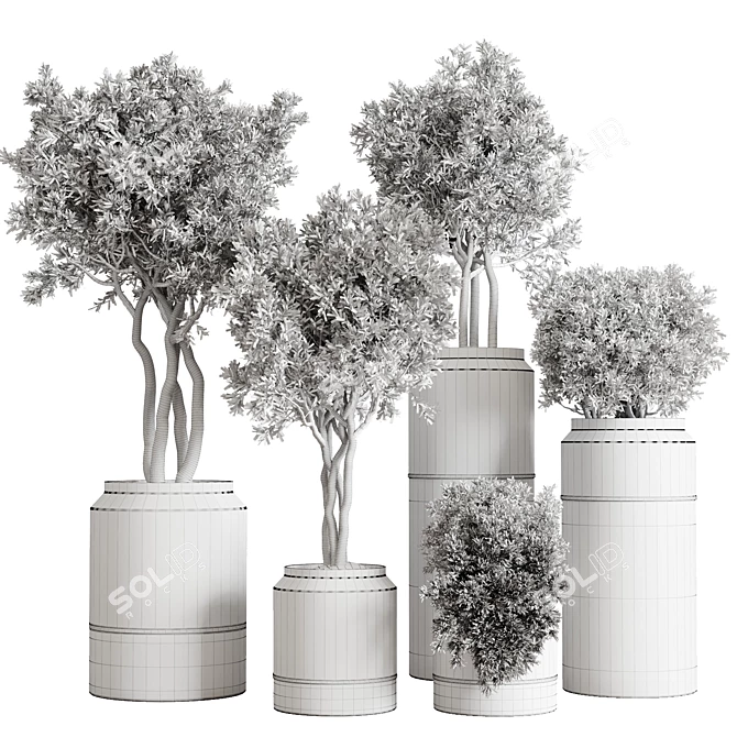 Concrete Pot Collection with Dry Plants 3D model image 6