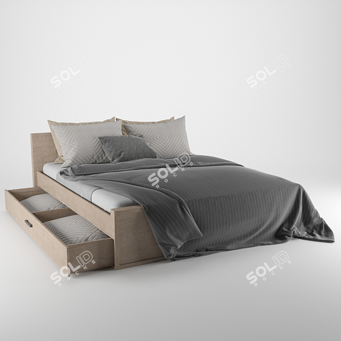 Benedetti Wooden Double Bed 3D model image 1