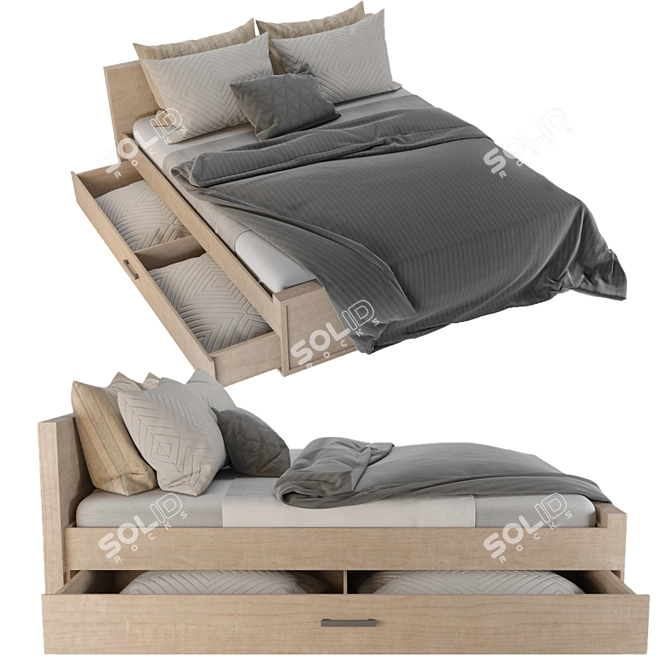 Benedetti Wooden Double Bed 3D model image 5