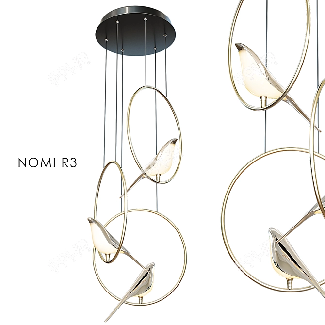 Elegant Gold Bird Chandelier 3D model image 1