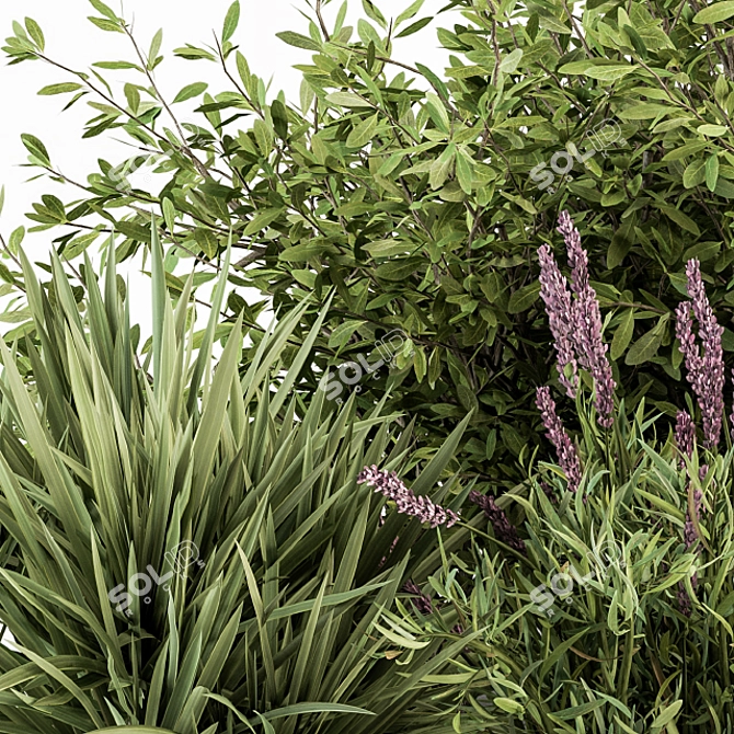 Green & Purple Mixed Plant Bush - Set of 50 3D model image 3