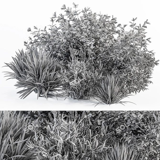 Green & Purple Mixed Plant Bush - Set of 50 3D model image 4