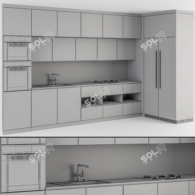 Sleek Black Wood Kitchen Cabinets 3D model image 5