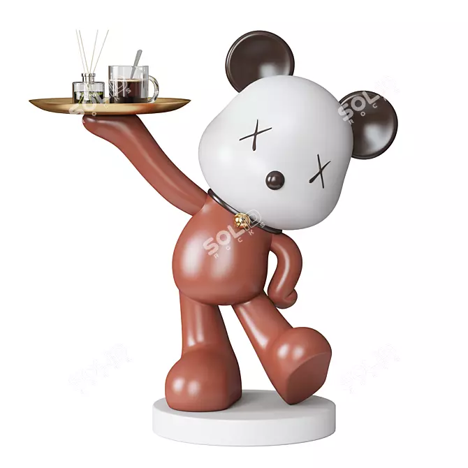 Elegant Bear Sculpture Tray 3D model image 1