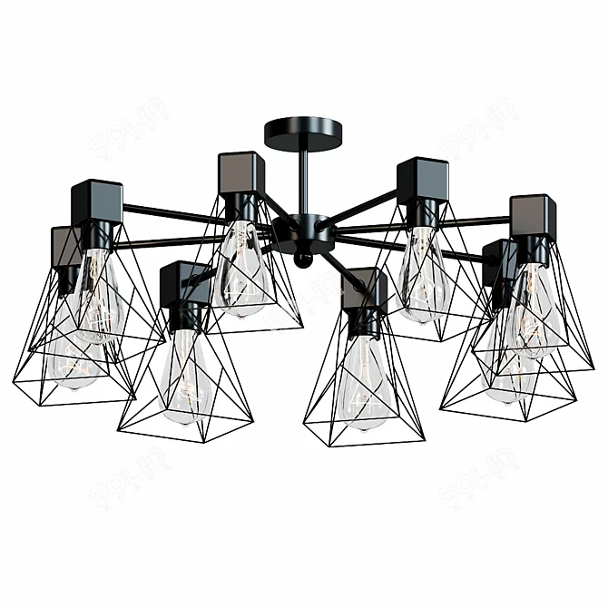 Industrial Loft Ceiling Chandelier 3D model image 1