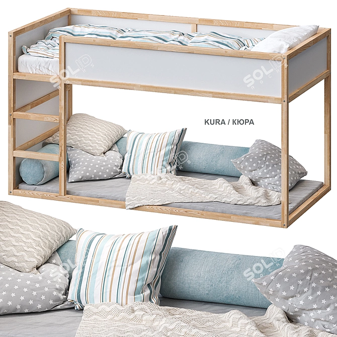 KURA Double Bed: Versatile and Stylish. 3D model image 1