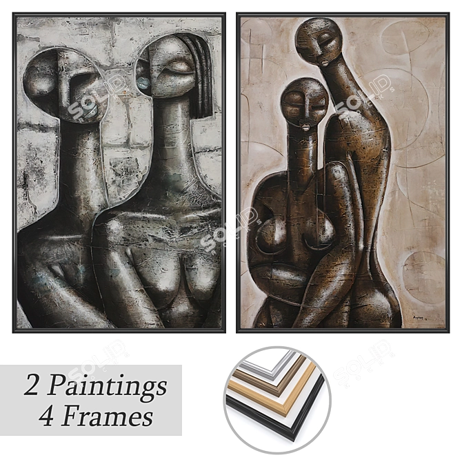 Elegant Art Set: 2 Paintings & 4 Frame Options 3D model image 1