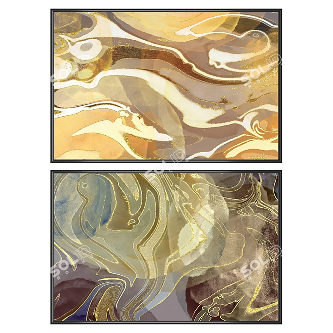 Elegant Art Set: 2 Paintings, 4 Frame Options 3D model image 1