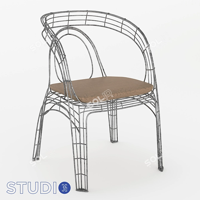 Vintage Style Metal Chair with Cushion 3D model image 2