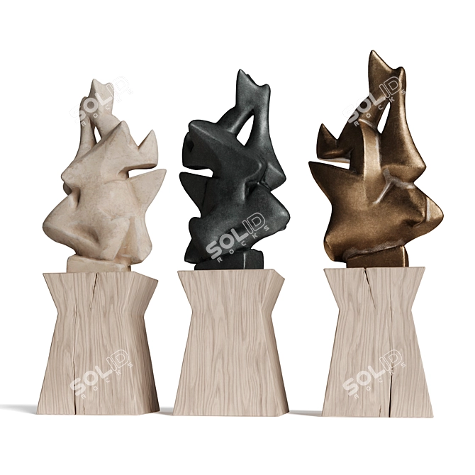 Contemporary Sculptures: Wood, Plaster & Metal 3D model image 3
