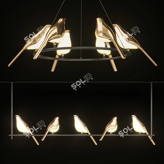 NOMI Bird Chandelier: Stylish Avian-inspired Lighting 3D model image 1