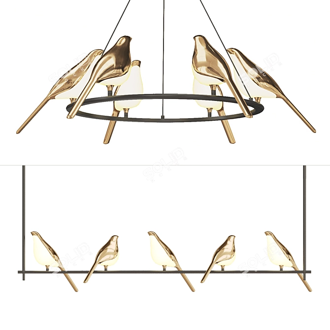 NOMI Bird Chandelier: Stylish Avian-inspired Lighting 3D model image 6