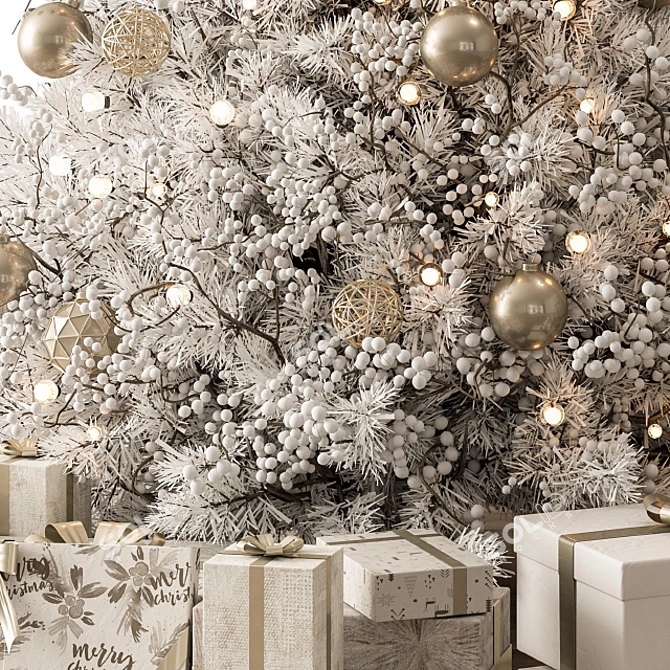 Golden White Christmas Tree Gift 3D model image 2