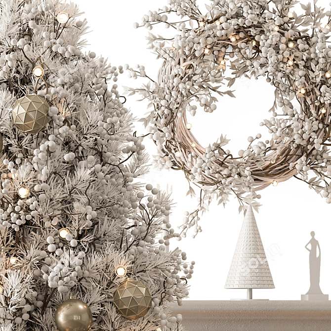 Golden White Christmas Tree Gift 3D model image 3