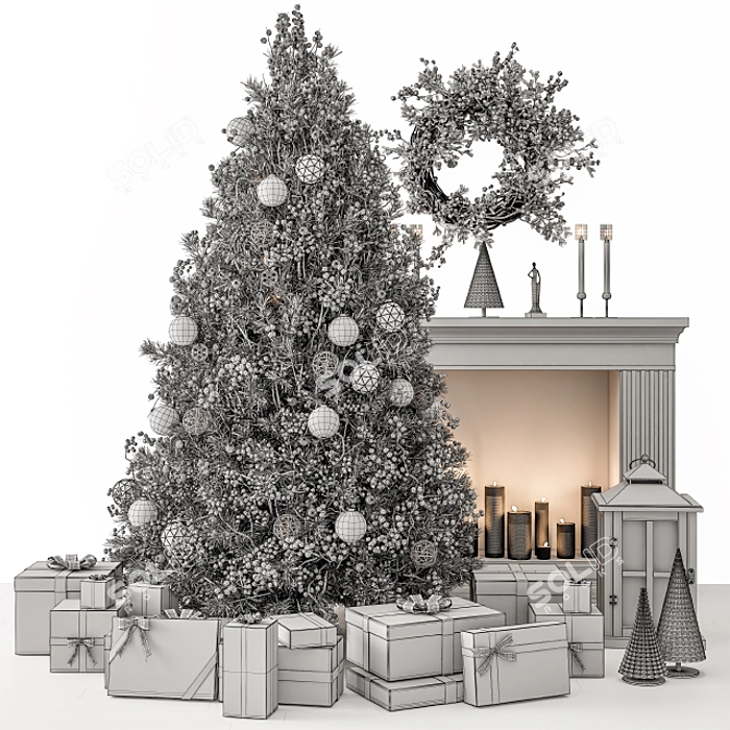 Golden White Christmas Tree Gift 3D model image 5