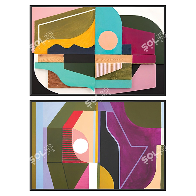 Artful Pair: 2 Paintings with 4 Frame Variations 3D model image 4