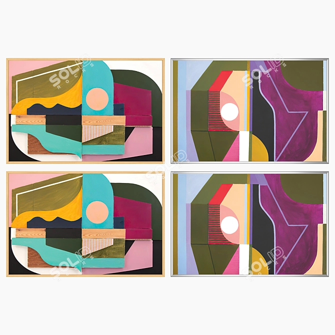 Artful Pair: 2 Paintings with 4 Frame Variations 3D model image 2