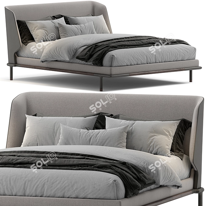 Luxury Frigerio_Alfred Bed: Fabric, Leather & Wood 3D model image 1