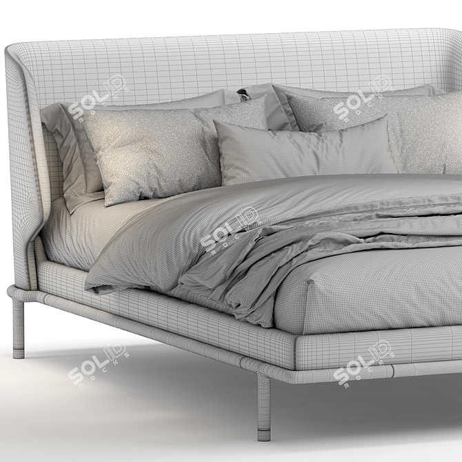 Luxury Frigerio_Alfred Bed: Fabric, Leather & Wood 3D model image 5