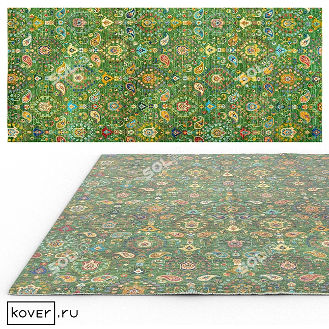 Ethnic Floral Gray Wool Rug 3D model image 1