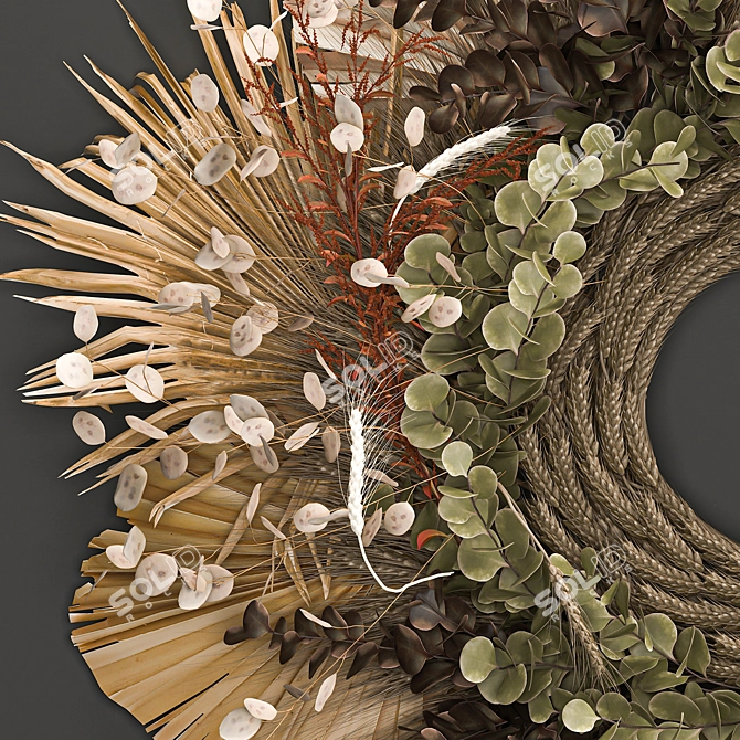 Organic Wheat Decor Wreath 3D model image 3